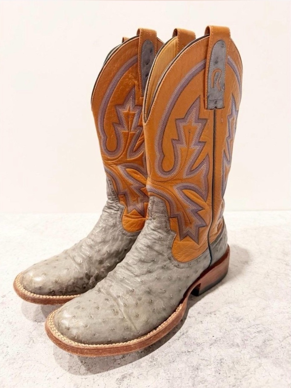 Rod Patrick Women's Ostrich Cowboy Boots - Gray & Tan